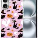 2 x Halloween Phone Case for iPhone 16,Pink Cartoon Ghost Pattern Cover Soft Bumper Protective Cute Boys Girls Phone Case for iPhone 16