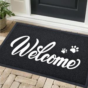 Welcome Mat Outdoor, 30x17.5 Waterproof All-Season Front Door Outside Entrance, All-Weather Quick Drying, Low Profile Doormat Indoor, Patio Porch Entryway, Black-White