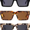 JM 3 Pack Oprah Style Reading Glasses for Women Men, Fashion Square Blue Light Blocking Readers