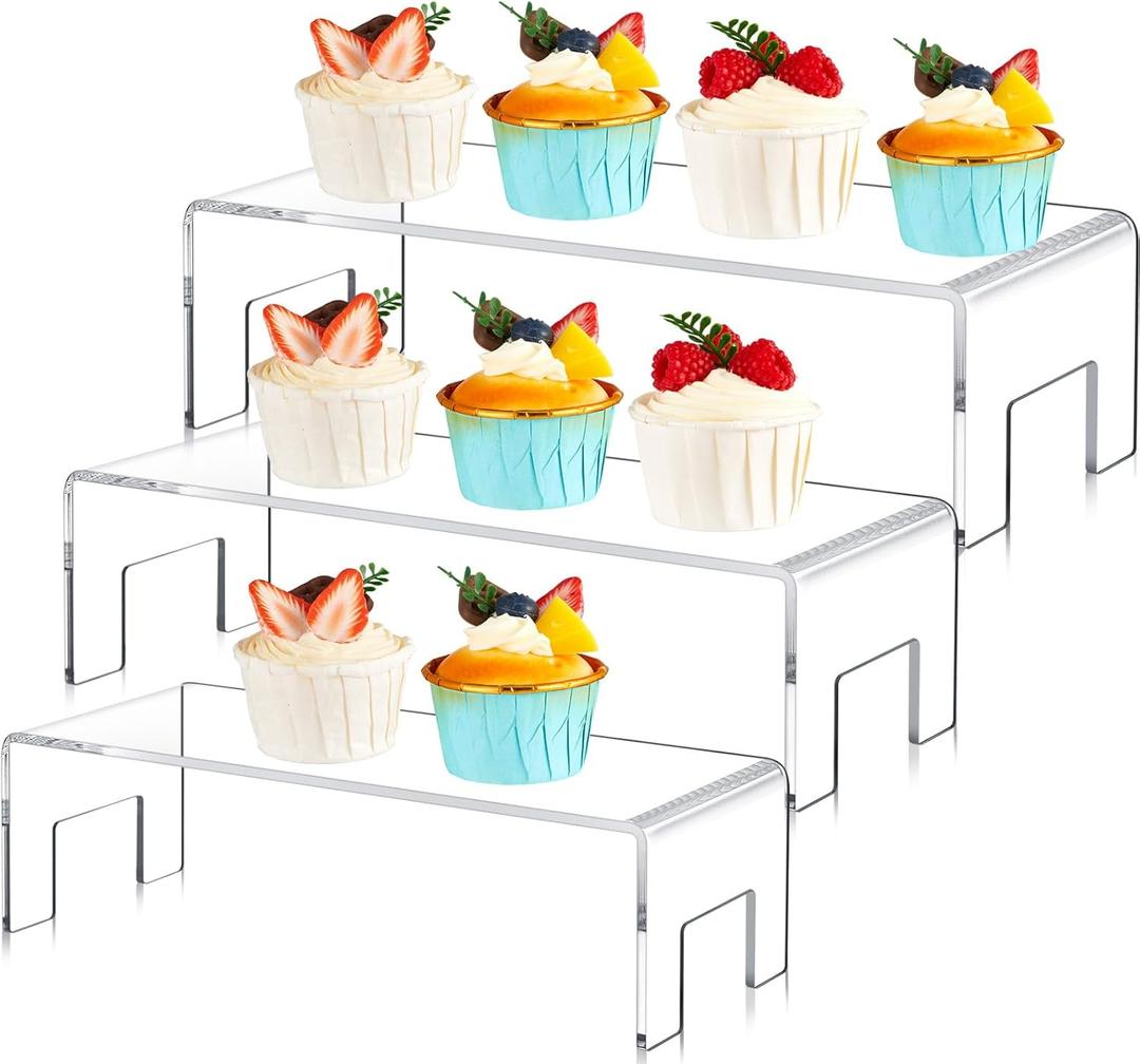 3 Pcs Extra Large 12,11,10 Inch Acrylic Display Risers Clear Acrylic Shelf Riser Display Stands 5 mm Thick Rectangular for Collectibles Figures