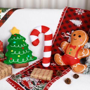 3 Pcs Christmas Decorative Throw Pillows 16 inch Christmas Tree Gingerbread Candy Cane Shaped Throw Pillows Cute Soft Christmas Stuffed Pillows for Sofa Couch Bed Room Decor (Red,green Christmas)