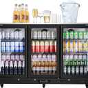 BODEGACOOLER Commercial Bar Cooler With 3 Glass Doors,12 Cu.Ft Counter Height Back Beverage Refrigerator,Display Bar Fridge with LED Lighting,Beverage Cooler for Beer Stainless Steel Top,With Casters