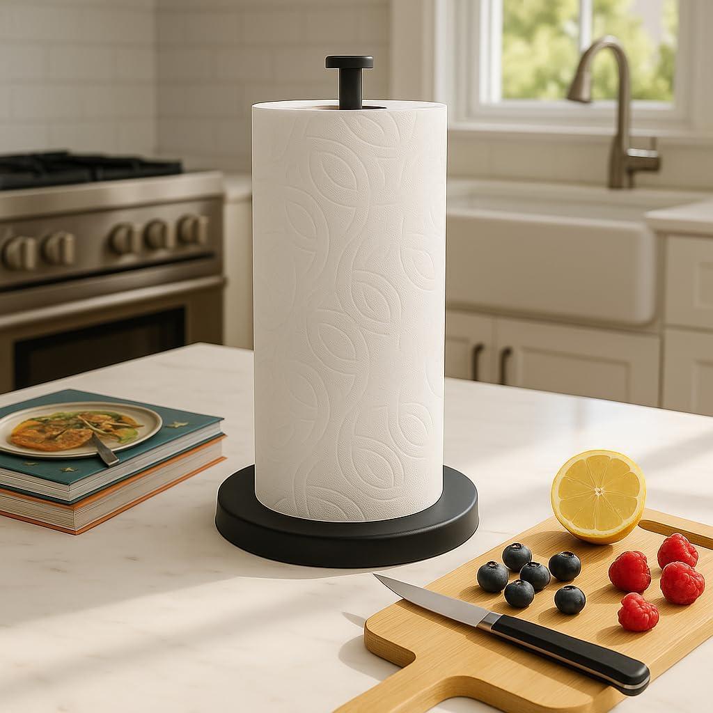 KES Matte Black Paper Towel Holder Countertop, Kitchen Paper Roll Holder Stand with Weighted Base Heavy for Standard or Gaint Rolls SUS304 Stainless Steel Matte Black, KPH202-BK (7.9" Stainless Steel Base)