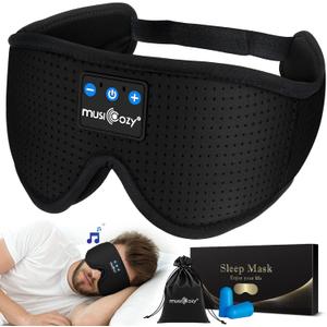 MUSICOZY 3D Bluetooth 5.4 Sleep Headphones, Breathable Wireless Music Eye Mask, Sleeping Headphones with Headband for Side Sleepers, Women, Men, Air Travel, Unique Tech Gifts (Black)