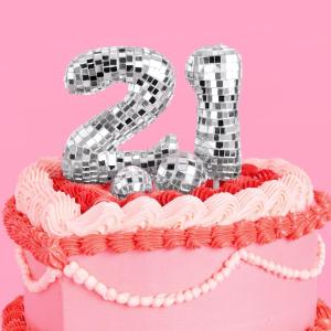 xo, Fetti 21 Birthday Disco Cake Topper - 6 pcs | Groovy Bday Party, Finally Legal Supplies, Cute Boogie Decorations, 21st Dancing Queen