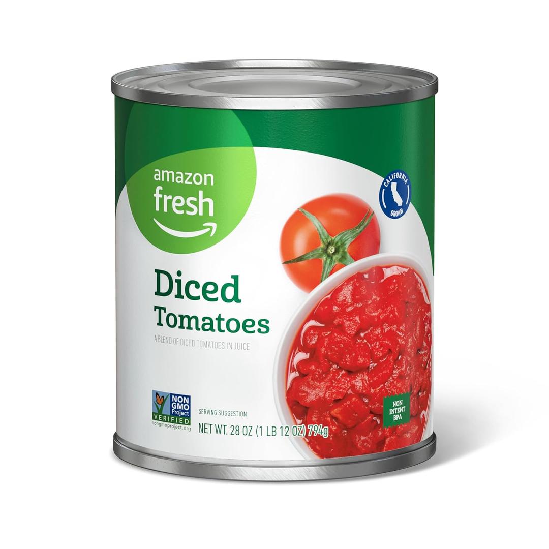 Amazon Fresh, Diced Canned Tomatoes in Tomato Juice, 28 Oz (BBD 09/01/2027)