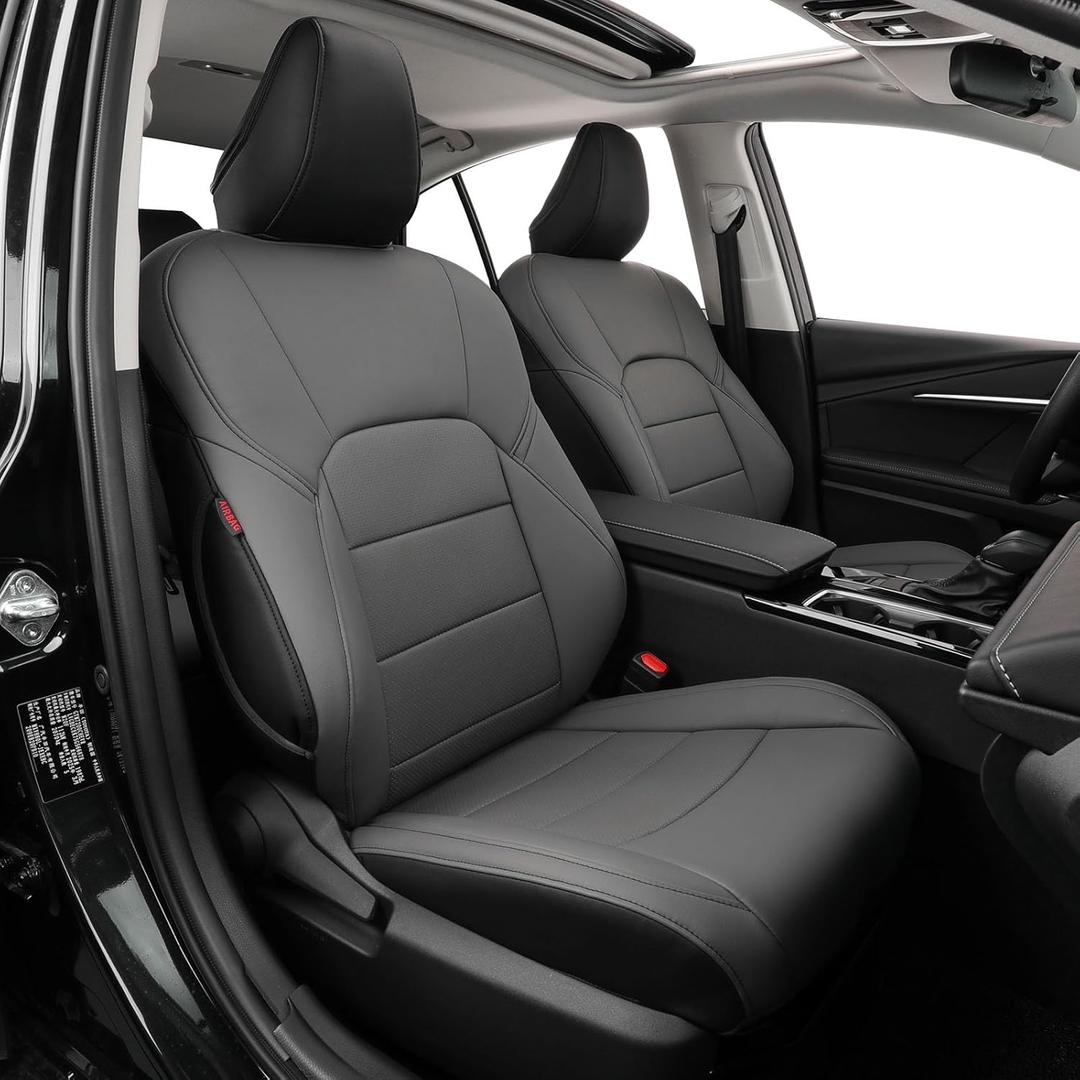 Coverdream Camry Seat Covers Full Set for 2025 2026 Toyota Camry Hybrid (LE,SE,Nightshade),Fully Covered,Luxury Waterproof Leather Car Seat Protector(Black/Gray)