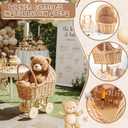 Wicker Baby Carriage for Baby Shower Vintage Wicker Stroller Woven Rattan Flower Basket Rustic Decorative Cart Storage with Handle for Floral Arrangement Wedding Photo Props(Wood Color,24 in)