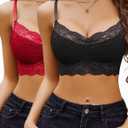 Avidlove Lace Bralette for Women V Neck Cami Tank Y2k Camisoles Adjustable Spaghetti Strap Crop Top (Medium, Black & Wine)