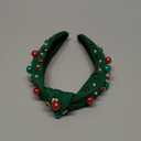 Christmas Headband for Women Pearl Knotted Headband Xmas Red Green Pearl Rhinestone Crystal Jeweled Hairband Fashion Elegant Ladies Wide Top Knot Hair Bands Headpiece Holiday Outfits Gifts (Green)