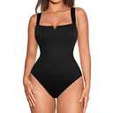 FeelinGirl Black Bodysuit Women Square Neck Sleeveless Black Tank Tops Slimming Bodysuits Basic Jumpsuits Tops Black, Small