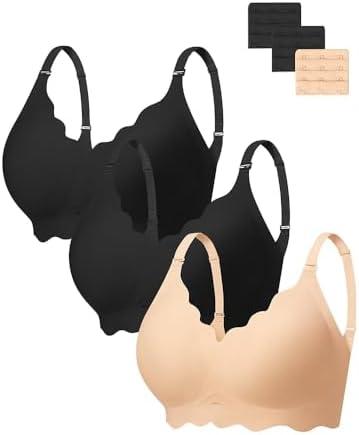 Angelhood Black Seamless Bra Women Soft Jelly Push Up Wireless Bra Supportive V Neck No Underwire Comfort Tshirt Bralette XL 1 Count