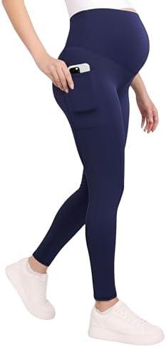 Motherhood Maternity Women's Over The Belly Workout Activewear Pregnancy Leggings with Pockets