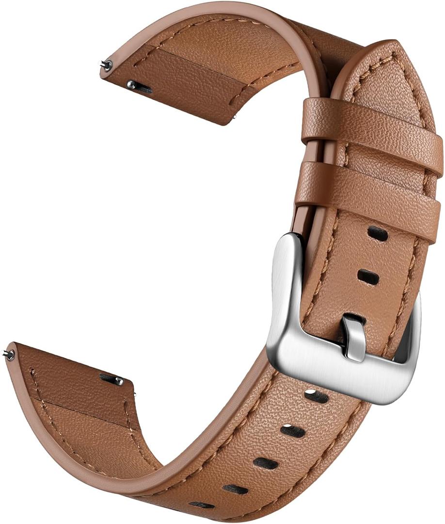 22mm 20mm 18mm 16mm Leather Band Compatible with Garmin Vivoactive 6 5 3 Venu 3S 2, Top Grain Quick Release Genuine Leather Strap for Samsung Galaxy Watch 7 6 5 4 Band/Forerunner 55 245 255 Men Women (Brown)