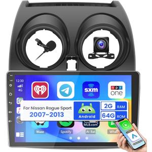 2+64G Inefala for Nissan Rogue Sport Qashqai 2008-2013(Square Hazard Light Button) Android 13 Car Radio Stereo, 9 Inch HD Touchscreen with CarPlay Android Auto GPS WiFi BT SWC FM/RDS MIC Backup Camera