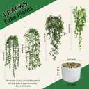 4 Pack Artificial Hanging Plants for Shelf,Fake Plants for room decor,String of Pearls,Mandala & Pea Pod Leaves in Pots for Indoor Outdoor Shelf Wall Decor - Realistic Faux Greenery(white flowerpot)