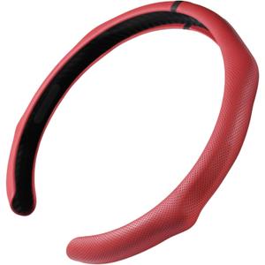 Quick Install Sporty Red Wine Burgundy Perforated Nappa Leather Steering Wheel Cover with Black Top Stripe Universal fit 14.5 to 15 inches Car Sedan SUV Pickup