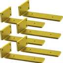 Shelf Brackets Heavy Duty Industrial L Shelf Bracket - 0.2 Inch Thick Premium Solid Steel Shelf Supports, Gold Rustic Wall Brackets for Shelves - 10 Inch Floating Shelves Hardware (6Pcs)