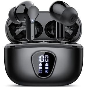 Wireless Earbuds, Bluetooth 5.4 Headphones HiFi Stereo, Bluetooth Earbuds with ENC Noise Cancelling Mic, IP7 Waterproof in Ear Earphones, 48H, LED Display Ear Buds for Pad Workout Sports, Black