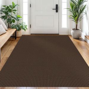 EARTHALL Woven Area Rug 4x6 Ft Washable Rugs for Entryway Non Slip Braided Throw Rugs Bedroom Carpet Cotton Entry Rug Cotton Floor Carpets for Bedroom Dining Room Living Room, Brown