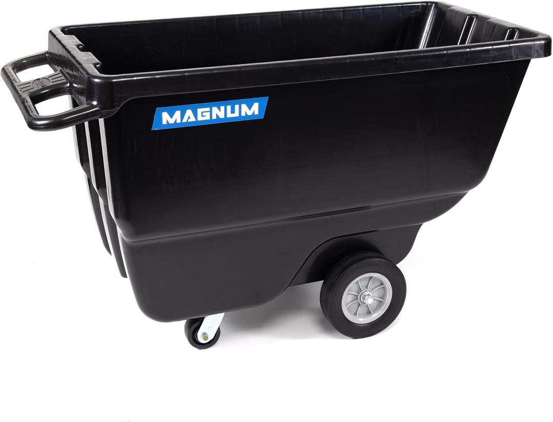 Tilt Truck, 1/2 Cu. Yd. Capacity Dump Cart with Heavy Duty 12 Wheels & 5 Casters for Handling, Transporting on Construction Jobsites, 750 lbs, Trash Cart with Wheels DUC12A, Black, PE