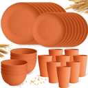 Orange Plastic Dishes Set for 8 includes Dinner Plates,Pasta Bowls,Soup Bowls and Drinking Cups,Unbreakable Orange Plastic Plates Set Microwave Dishwasher Safe For Thanksgiving Dinnerware Sets,32PCS