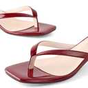 Womens Flip-Flops Kitten Heels Thong Sandals For Women Square Toe Slip On Fashion Summer Dress Sandals (Red, 7)
