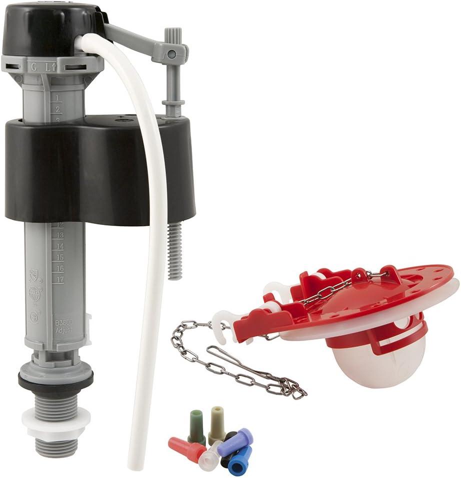PlumbCraft Universal Toilet Fill Valve and Flapper Repair Kit 7029700, 3-inch Toilet Fill Valve Replacement Kit with 3-inch Toilet Flapper, Toilet Tank Parts for Toilet Repair, Water-Saving Toilet Kit (Red)