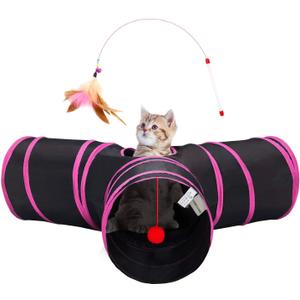 Tempcore 3 Way Collapsible Cat Tunnels, Indoor Cat Toys with Peek Hole & Ball, Perfect for Kittens & Rabbits