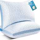 QUTOOL Enhanced Cooling Pillows Queen Size Set of 2,CertiPUR-US Shredded Memory Foam Pillows 2 Pack for Hot Sleeper, Adjustable Bed Pillow for Side, Back, Stomach Sleepers Support Yet Soft, Home Gifts (Blue-ice Plus)