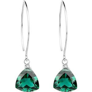 Emerald Green Quartz Trillion Sterling Silver Earrings