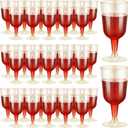 Meanplan 100 Pcs Plastic Wine Glasses with Stem 6oz Plastic Wine Cups for Parties Disposable Stackable, Wedding Picnics(Glitter Style,Gold)