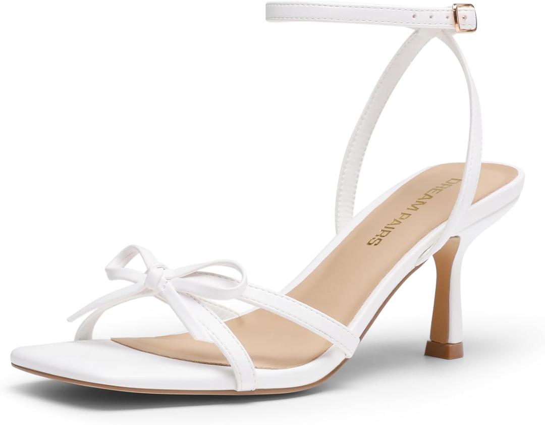 DREAM PAIRS Women's Bow Heels -Kitten Heels for Women, Square Toe Strappy Heeled Sandals, Elegant Wedding & Bridal Bownots Sandals for Formal & Special Occasions, 10