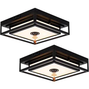 2 Pack LED Motion Sensor Outdoor Ceiling Light, Industrial Flush Mount Ceiling Light, Black Dusk to Dawn Exterior Light, Waterproof Light Fixtures Ceiling Mount for Porch, Garage, Entryway ,Farmhouse