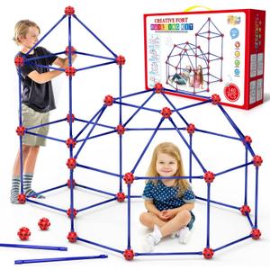 Fort Building Kit for Kids,STEM Construction Toys, Christmas & Birthday Gift for 4 5 6 7 8 9 10 11 12 Years Old Boys and Girls, Ultimate Creative Set for Indoor & Outdoors Activity,140 Pcs, Original (Red)