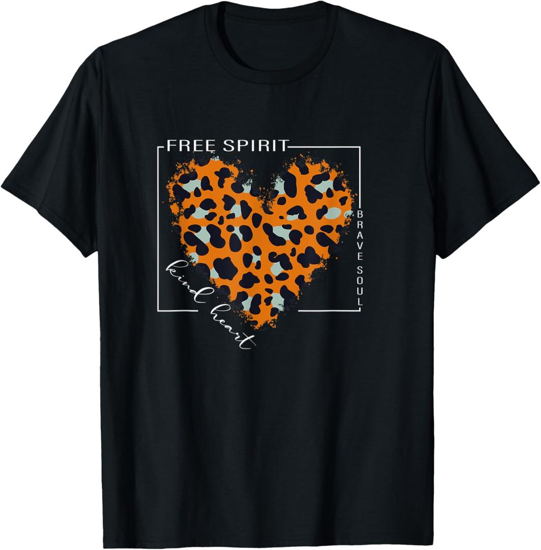 Free Spirit Brave Soul Kind Heart Uplifting Gift Women Girls T-Shirt (Small, Black)