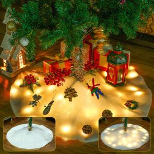 Christmas Tree Skirt with LED Light 30 Inch White Plush Faux Fur Tree Skirts Round Lighted Tree Skirt Snow Xmas Tree Skirt Christmas Snow Blanket for Xmas Party Decoration Garden