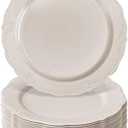 SILVER SPOONS 10.25" DISPOSABLE DINNERWARE PLATES | Premium Reusable Plastic | Vintage - Cream | 60 Pieces