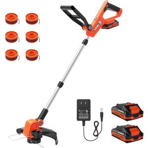 VARSK 20V String Trimmer Cordless, 12 Inch 2 in 1 Trimmer and Edger, Automatic Line Feed, Includes 2 X 2.0Ah Batteries/1 X Fast Charger/6 X Spare Spools, for Lawn, Garden, etc (Light Orange)