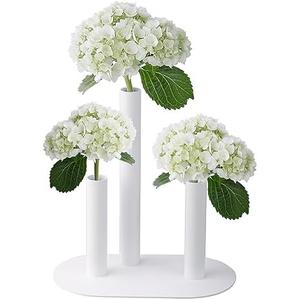 Gartely Exquisite Table Stem Vase, Stainless Steel, White, Modern Metal Tube Bud Vase for Weddings & Home Decor