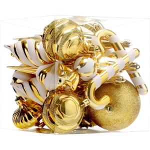 Christmas Ball Ornaments Set Shatterproof Christmas Tree Ornaments 24 PCS Painted Shaped Styles Xmas Tree for Holiday Decor,Gold