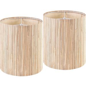 GOSO 10 Inch Tall Drum Boho Lamp Shades Set of 2 Small, 10" x10" x10" (Spider) Yellow Natural Straw Woven Lampshades for Table Lamps & Wall Lampshade Replacement Farmhouse Assembly Required