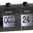 Flip Clock, Retro Table Clock Non Ticking Calendar Alarm Clocks Manual Jump Desktop Clocks with Date, Month, Day of Week Display(Black)