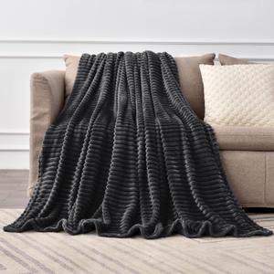BEDELITE Fleece Throw Blanket for Couch  3D Ribbed Jacquard Soft and Warm Decorative Fuzzy Blanket  Cozy, Fluffy, Plush Lightweight Black Throw Blankets for Bed, Sofa, 50x70 inches
