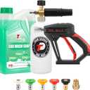Tool Daily Short Pressure Washer Gun with Foam Cannon, Car Wash Soap 64 Oz, 5 Power Washer Nozzle Tips, 1/4 Inch Quick Connect