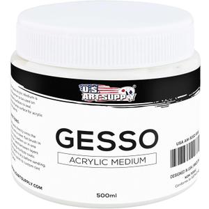 U.S. Art Supply White Gesso Primer - 16.9oz (500ml) for Oil & Acrylic Paint - Superior Coverage, Canvas Prep, Mixable White Gesso Paint Artists