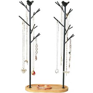 Jewelry rack, bird tree tower, hanging ring, earring, necklace, bracelet, suitable for living room, bathroom, office - black