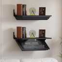 LED Compact Gun Shelf with Hidden Storage, Solid Wood & Pine Material Floating Wall Mount Gun Rack with Automatic Induction Windmill Lock,Concealed Furniture for Secure Storage (Black)