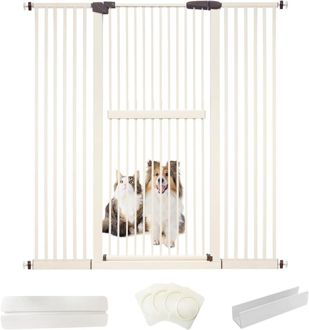 Lumizone Extra Tall Cat Gate 61.02" High Pressure Mounted Extra Wide 55.12"-59.24" (17Sizes) 1.37" Gap No Drilling Auto-Close Tall Pet Gate for Dogs (Cream, 55.12"-59.24" W)