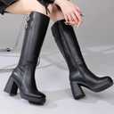 TYNDALL Womens Knee High Boots Platform Chunky Heel Black Boot for women (Black)